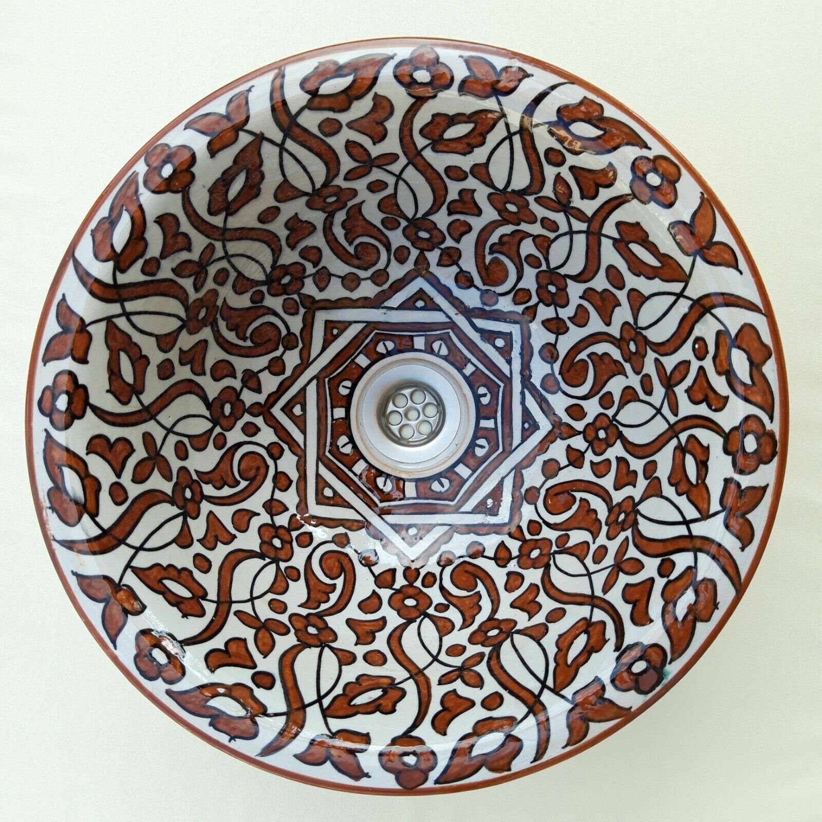 Vasque Céramique Ronde Marocaine Évier Lave Main Lavabo A Poser ou Encastrer 35 cm
