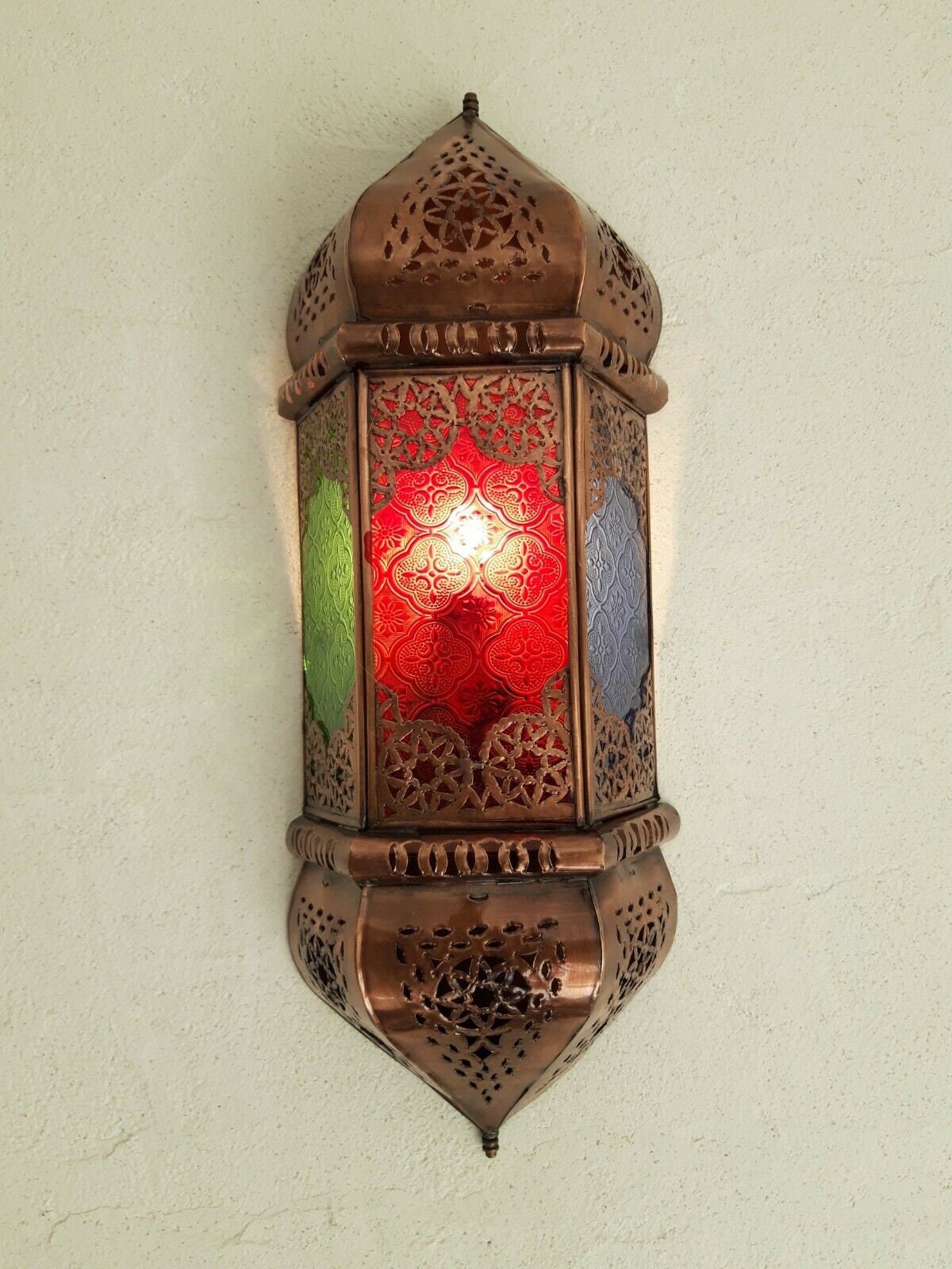 Applique Murale Marocaine Verres Fer Forgé Lampe Lustre Lanterne 48 cm