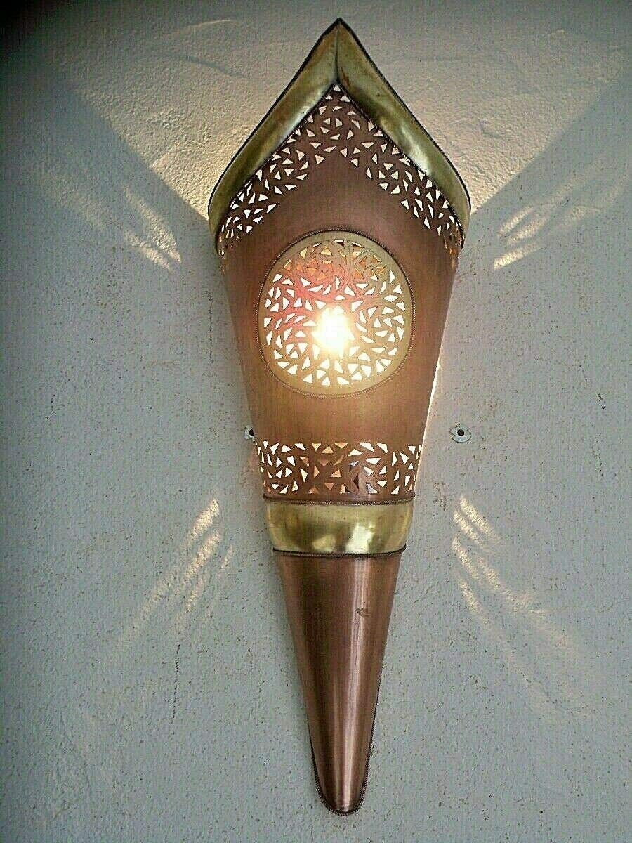 Applique Murale Marocaine Fer Patiné et Cuivre Lampe Lustre Lanterne 50 cm