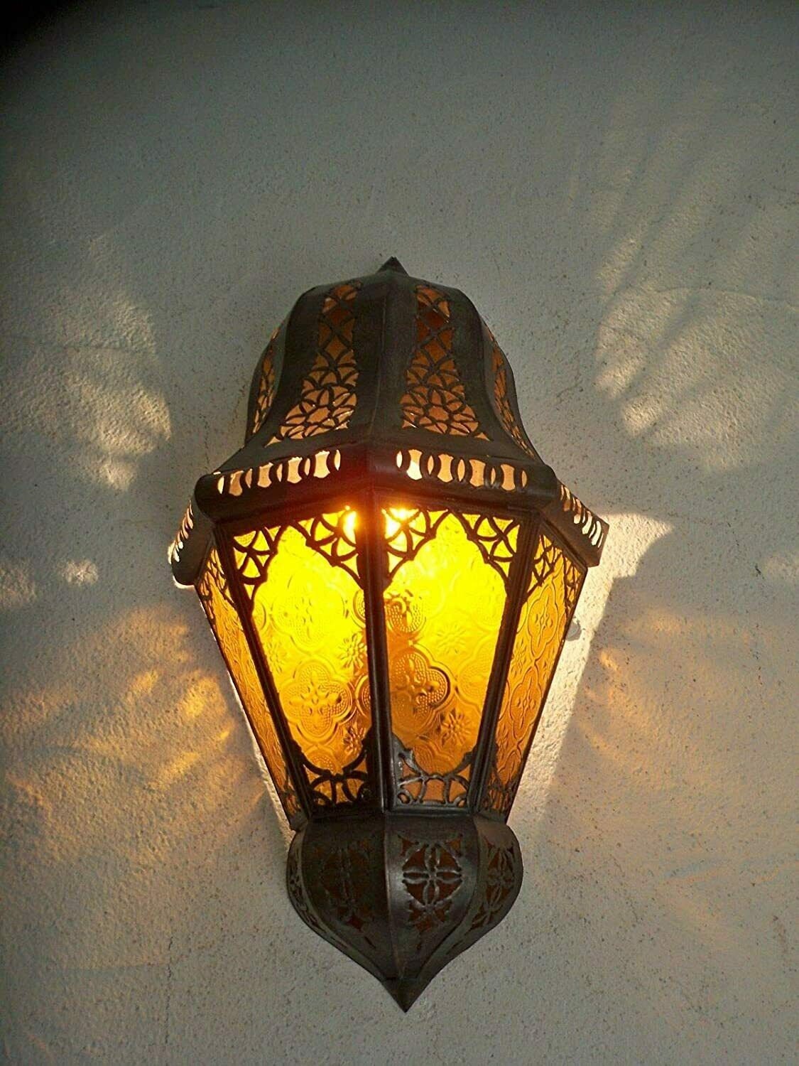 Applique Murale Marocaine Verres Oranges et Fer Forgé Lampe Lustre Lanterne 35 cm