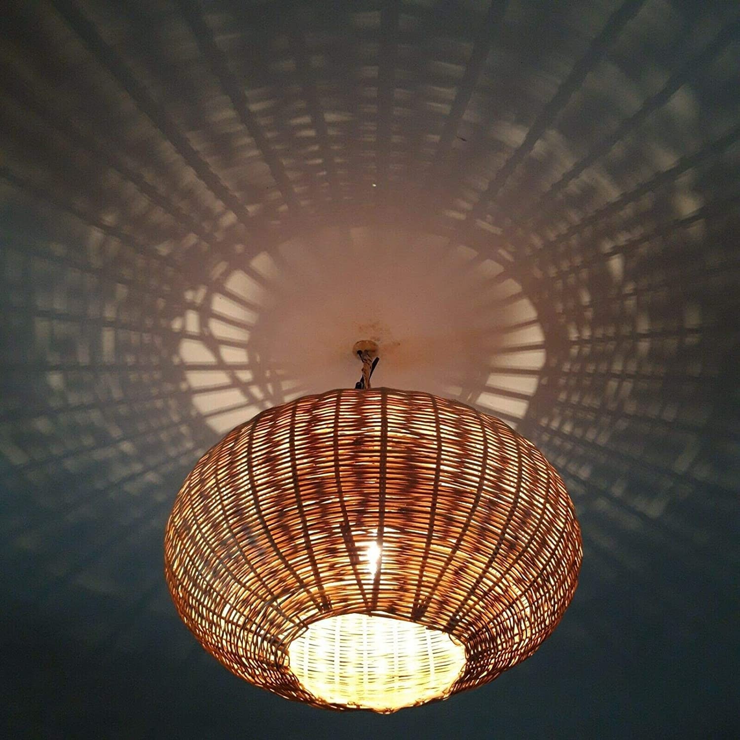lustre plafonnier marocain en osier roseau 40 cm électrifié lampe de plafond lanterne marocaine