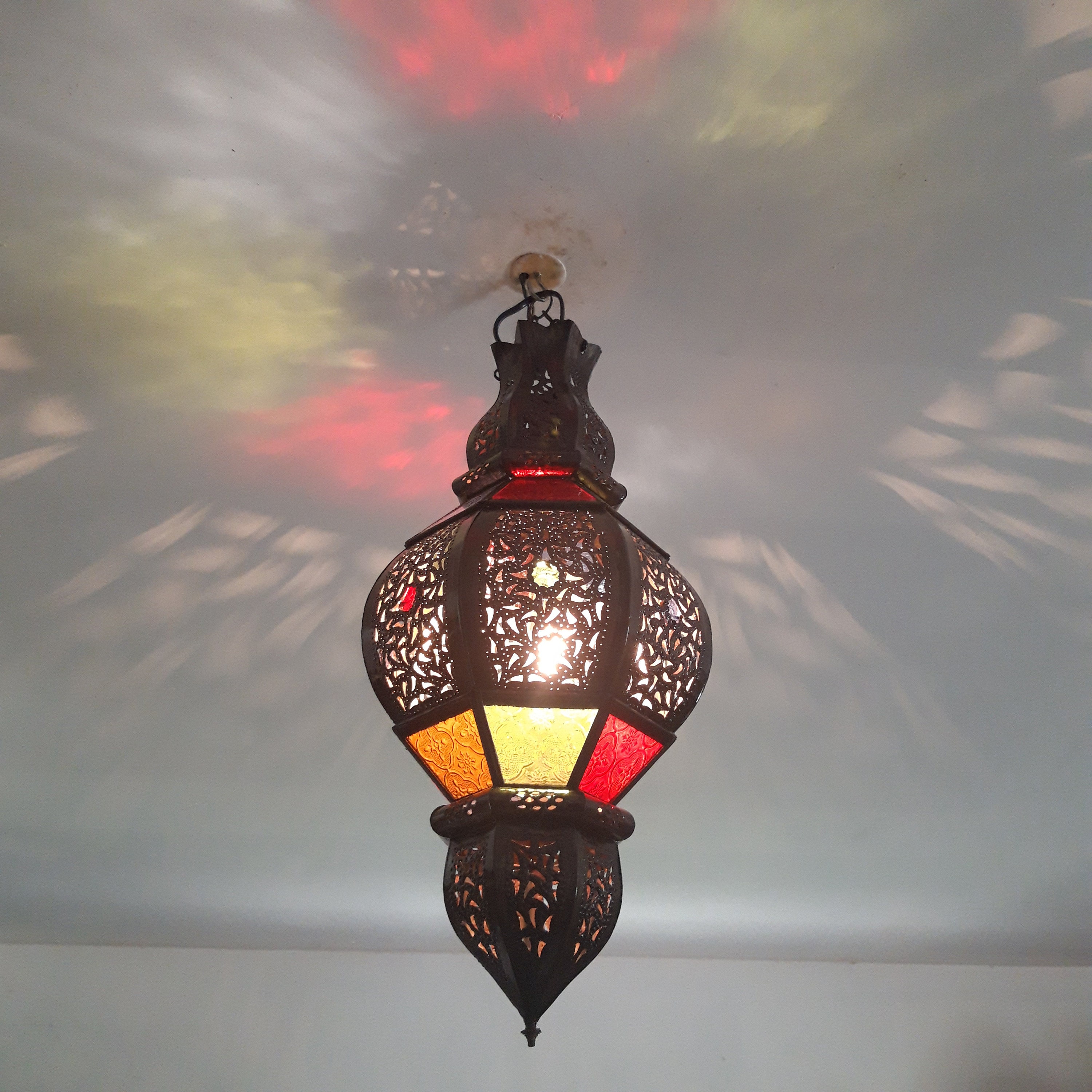 lustre marocain fer forgé 65 cm lampe lanterne plafonnier applique luminaire