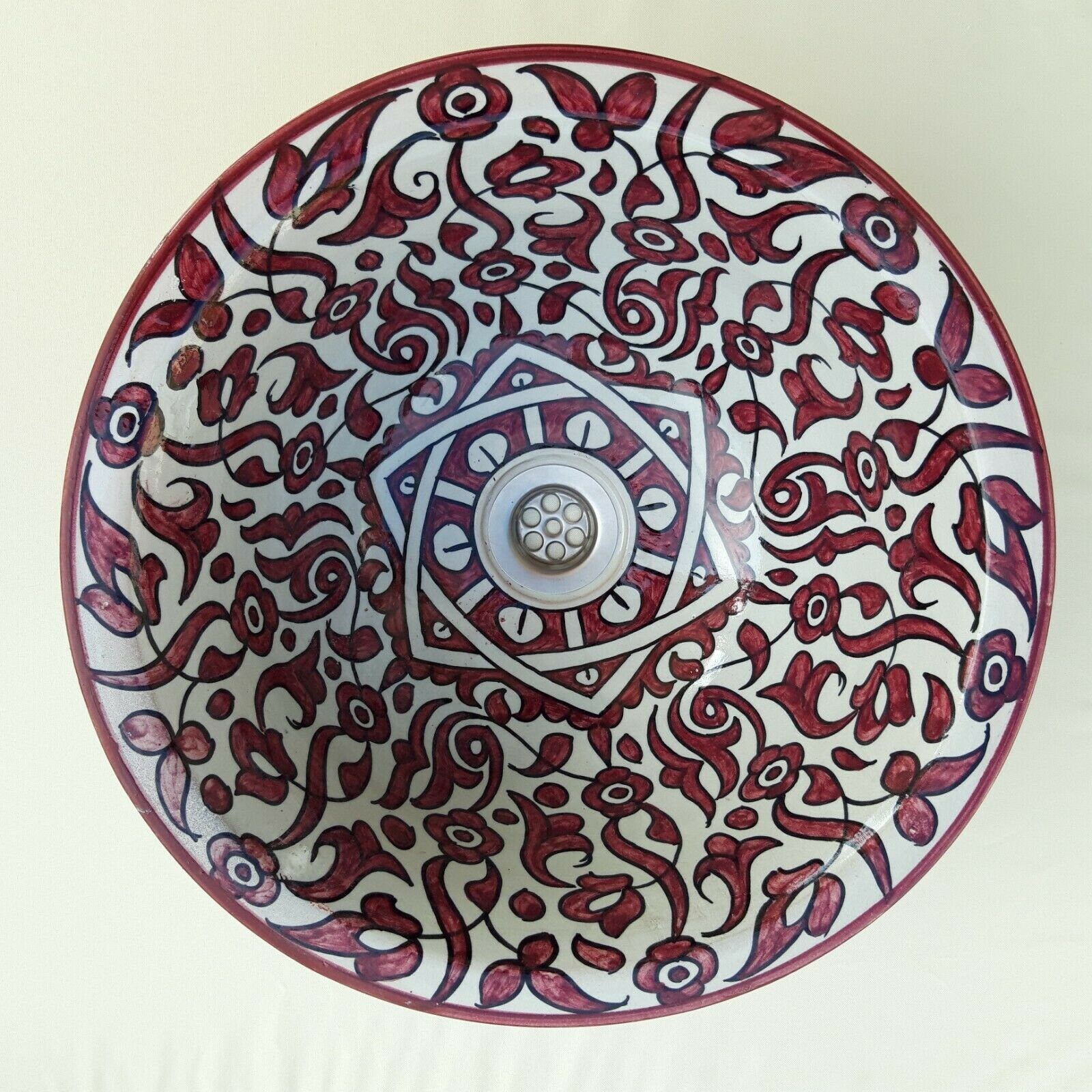 Vasque Céramique Ronde Marocaine Évier Lave Main Lavabo A Poser ou Encastrer 35 cm