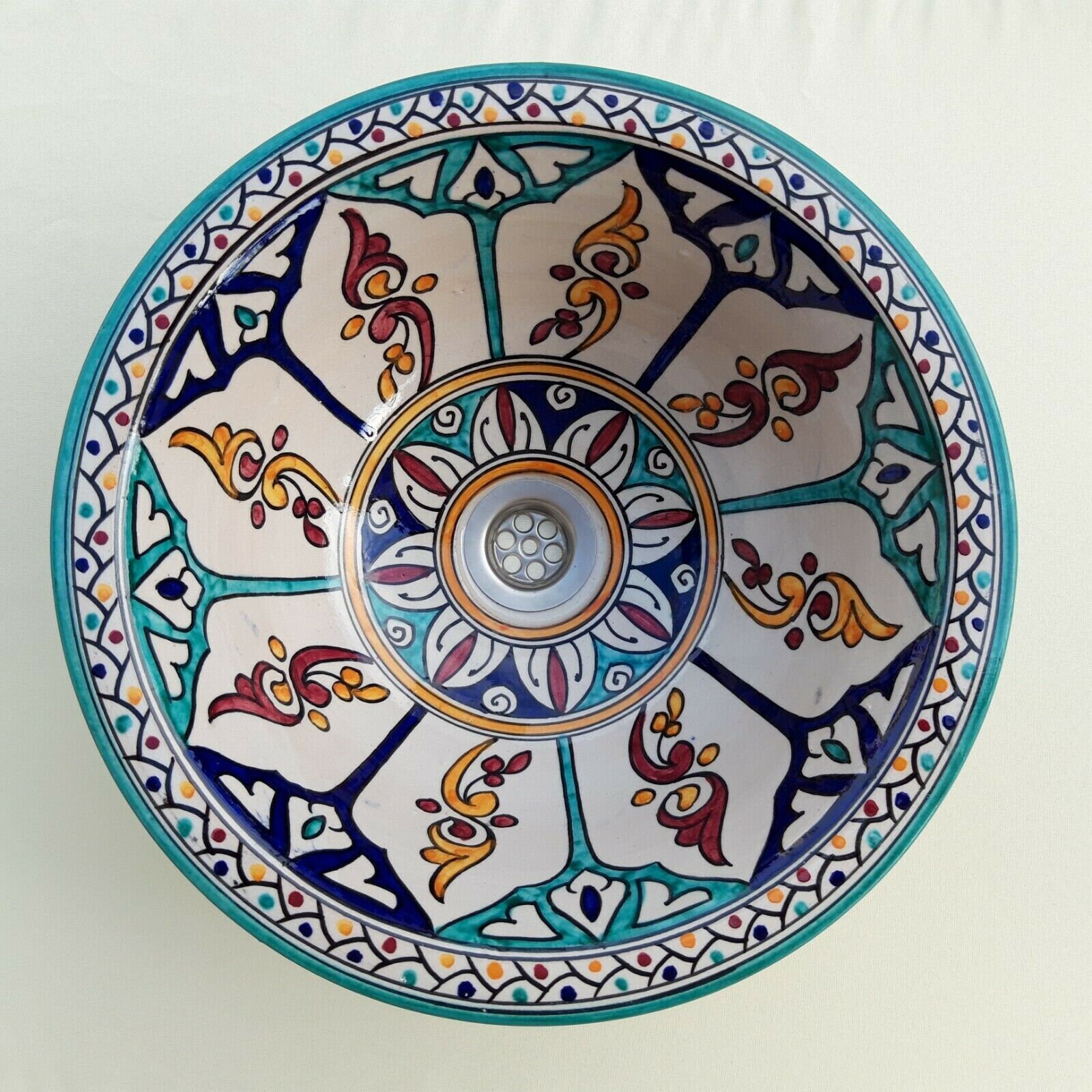 Vasque Céramique Ronde Marocaine Évier Lave Main Lavabo A Poser ou Encastrer 35 cm