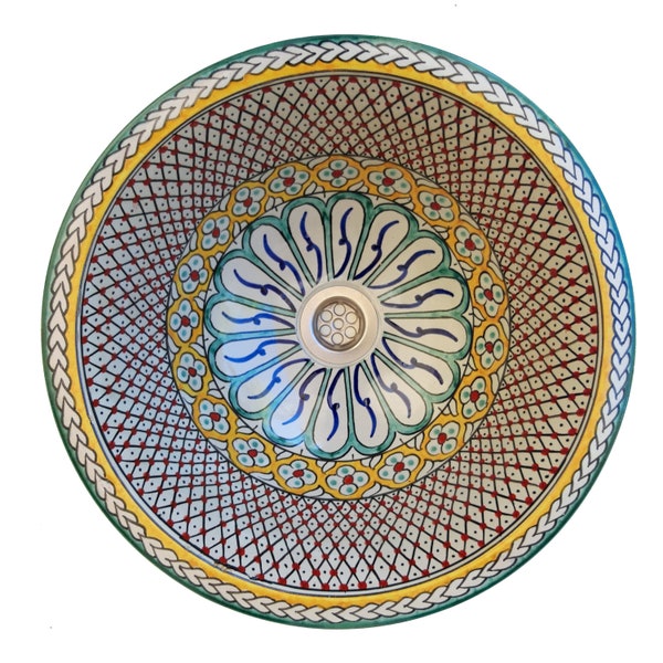 Lavabo de cerámica redondo marroquí Lavabo de mano sobre encimera o lavabo empotrado 35 cm