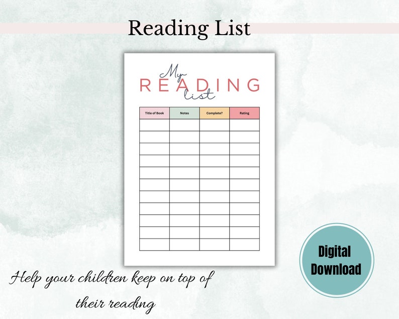 Reading List Printable. Children and Adult Reading Planner Checklist - Etsy