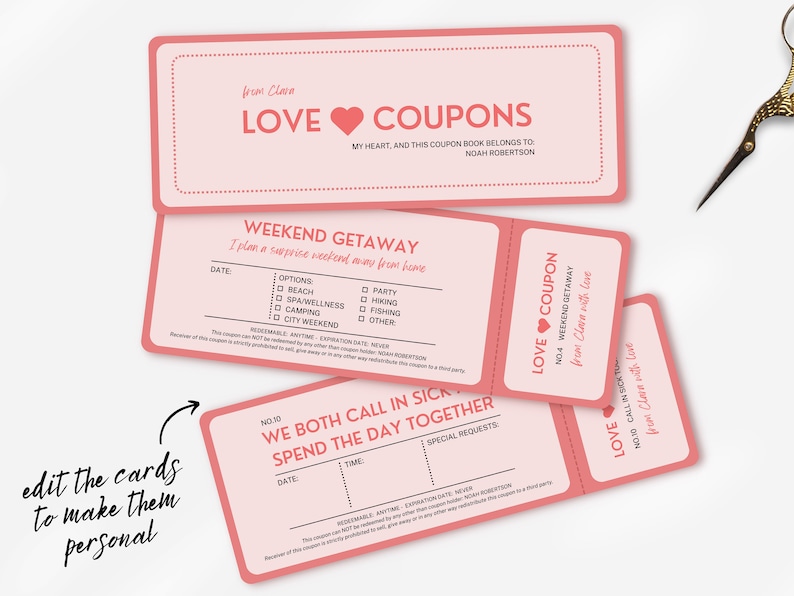 Customizable Love Coupon Book Printable Coupon Book Etsy