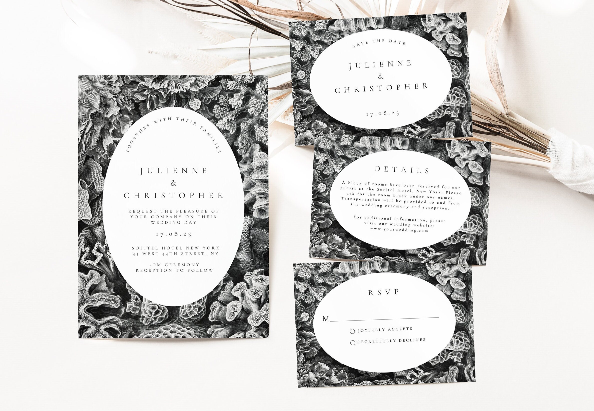 Printable Wedding Invitation Card Template, Black and White Wedding ...