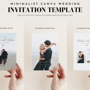 Minimalist Wedding Invitation and Save the Date with photo, Printable wedding invitation with qr code, Simplistic Wedding Invitation Suite,