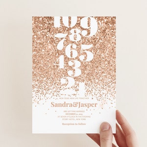 Rose Gold Glitzer Silvester Hochzeit Einladung Vorlage, EDITIERBAR, Neujahr Einladung 2023, NYE Invite, Instant Download