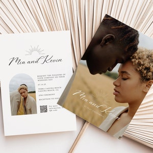 Minimalist Wedding Invitation and Save the Date with photo, Printable wedding invitation with qr code, Simplistic Wedding Invitation Suite,