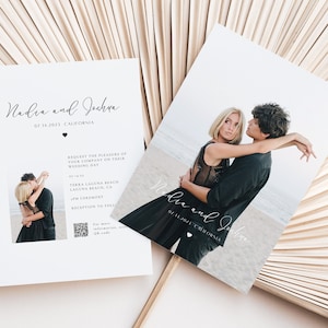 Minimalist Wedding Invitation and Save the Date with photo Printable wedding invitation with qr code Simplistic Wedding Invitation Suite