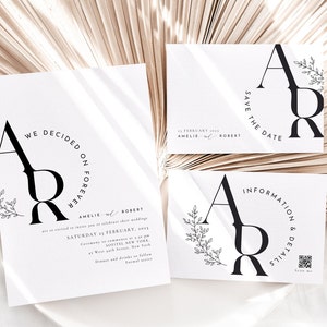 Printable wedding invitation with qr code, Minimalist Wedding Invitation Card Set, Printable Wedding Invitation Suite, Simple Invitation