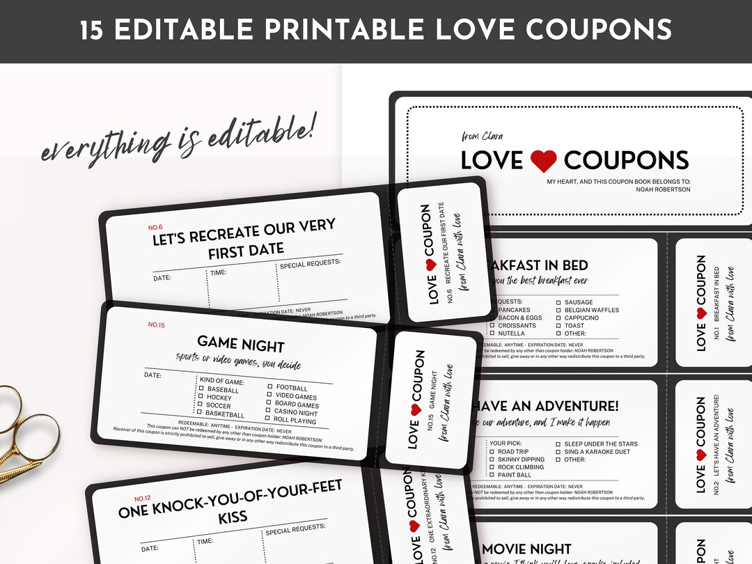 Customizable Love Coupon Book Printable Coupon Book, Valentine's Day