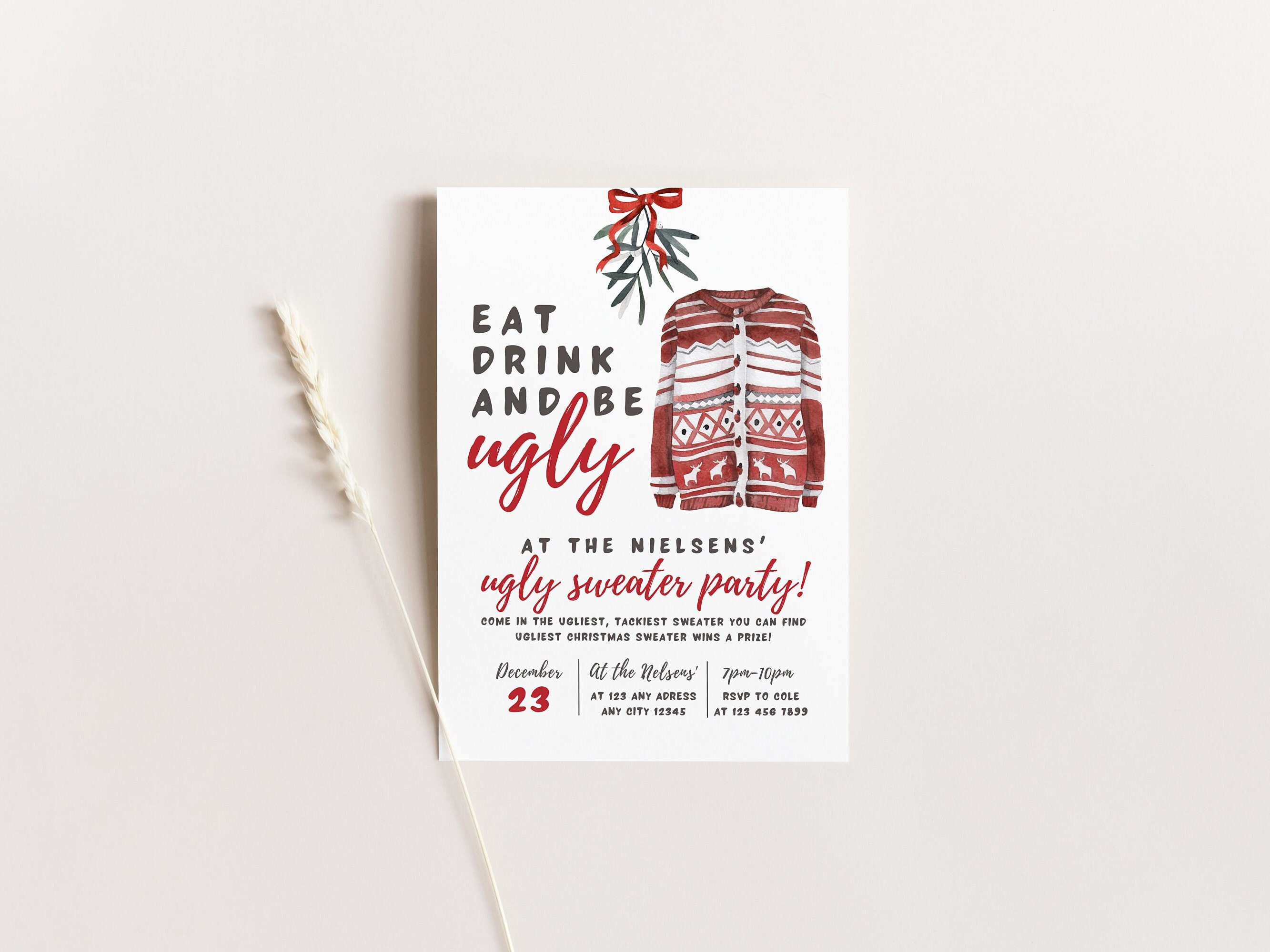 Ugly Sweater Party Invitation Template Canva, Editable Ugly Sweater ...
