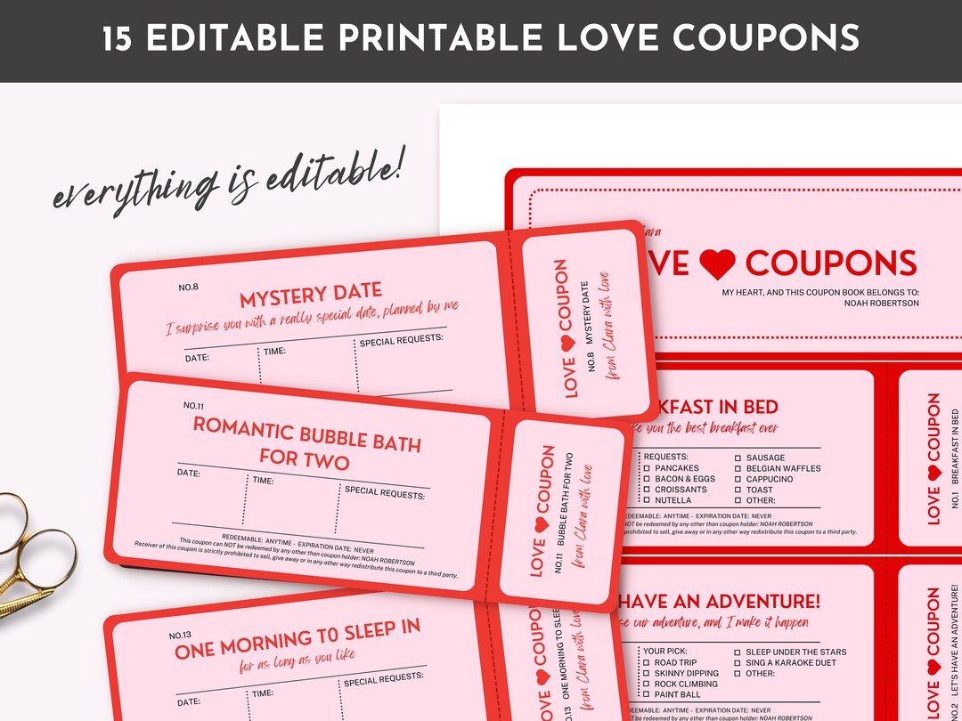 Customizable Love Coupon Book | Printable Coupon Book, Valentine's Day ...