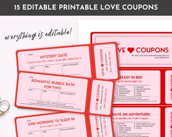 Customizable Love Coupon Book | Printable Coupon Book, Valentine's Day Gift, Last Minute Gift Idea, Anniversary Gift, Gift for Him, DIY Gift