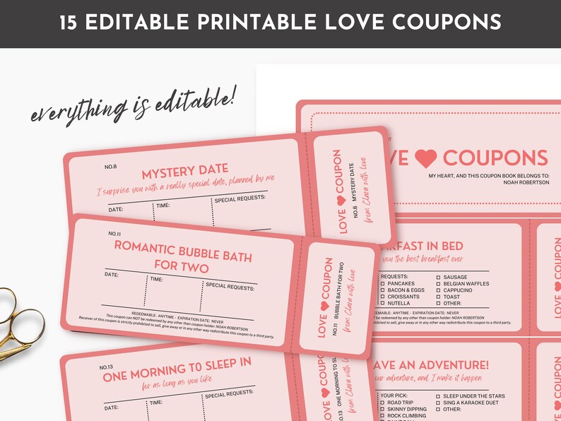 Customizable Love Coupon Book Printable Coupon Book Etsy