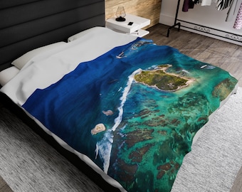 Puerto Rico Island, Velveteen Throw Blanket, Home Decor, Multiple Sizes