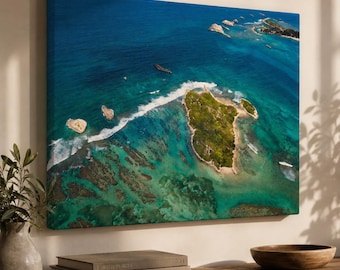 Puerto Rico Coast Canvas Wall Art, Cayo Ratones Aerial View