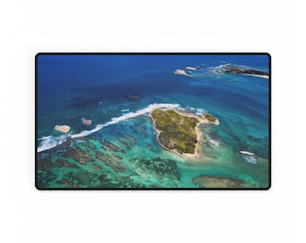 Large Desk Mat | Puerto Rico Island Coast | Rubber Non-slip Base | Polyester