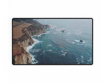 Large Desk Mat | Monterey Coast | Rubber Non-slip Base | Polyester