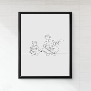 Minimalist Dad Son Playing Guitar Line art, Music wall art, Digital Download Print, Instrument prints