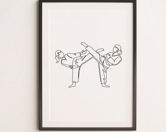 Minimalist Karate Line art, Digital Download, Extreme Sport Print, Kun fu Printable, Simple Sketch, Outline Drawing, Room Decoration