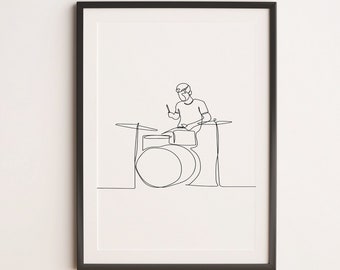 Minimalistisches Boy Playing Drums Set Line Art, Musik Wandkunst, Digitaler Download Druck