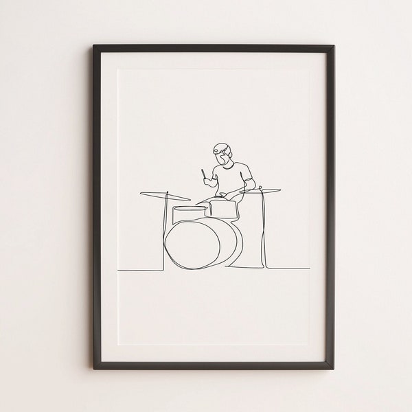 Minimalist Boy Playing Drums set Line art, Music wall art, Digital Download Print