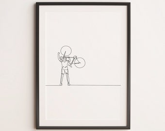 Cyclist line art, Minimalist biker wall , Digital Download, Mountain bike print, Extreme sport printable, Bicycle poster, fitness athletes