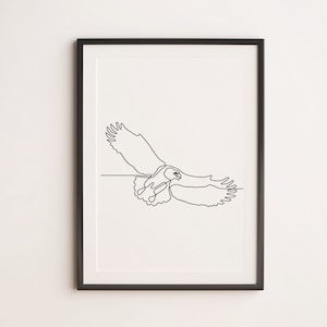 Minimalist Eagle Line Art, Digital Download, Wildlife Print, Animal Mascot Sketch, Continuous drawing Hawk Bird