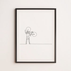 Cyclist line art, Minimalist biker wall , Digital Download, Mountain bike print, Extreme sport printable, Bicycle poster, fitness athletes