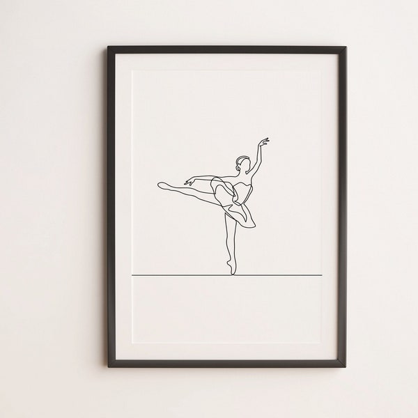 Minimalist Ballerina Dancer Line art, Digital Download, Ballet Sport Print