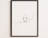 Minimalist Microphone Line art, Music wall art, Digital Download Print