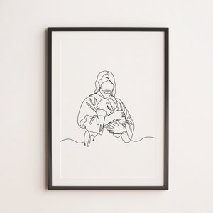 Minimalist Jesus With Lamb Line art, Digital Download, Religious Print