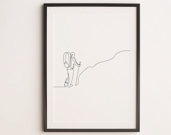 Minimalist Hiking Line art, Traveler wall art, Digital Download Print