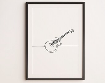 Minimalistische Gitarre Line Art, Musikwandkunst, Digital Download Print, Instrumentendruck