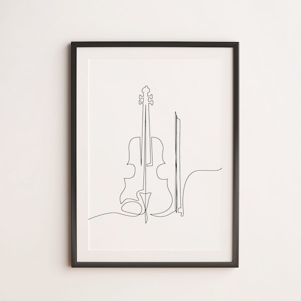 Minimalist Violin Line art, Music wall art, Digital Download Print, Musical Outline Drawing, Stringed Instrument Poster, Gift Printable