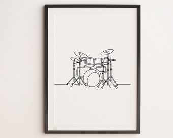 Minimalist Drum set Line art, Music wall art, Digital Download Print