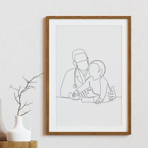 Minimalist Baby Doctor Line Art, Digital Download, Medical artwork, Surgical Print, Clinic Printable, Nurse drawing, Simple Sketch Office