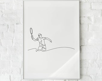 Minimalist Tennis Player Line art, Digital Download, Continuous Sport Print, Men Athlete