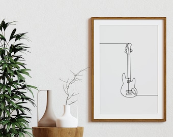 Minimalistische Gitarren Line Art, Musik Wandkunst, Digitaler Download Druck, Instrument Drucke, Einfache Skizze druckbar