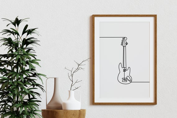 Minimalist Guitar Line art, Music wall art, Digital Download Print, Instrument prints, Simple Sketch Printable