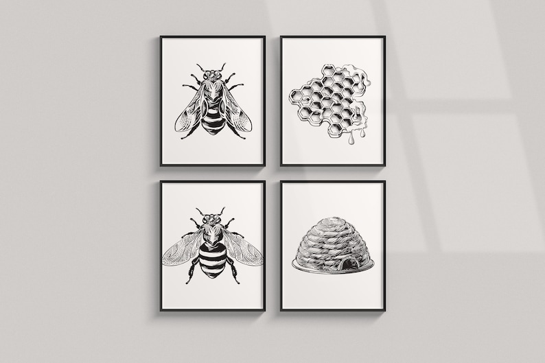 Bee Hive Honeycomb Wall Art Decor Set of 3, Digital Download, Bumblebee ...