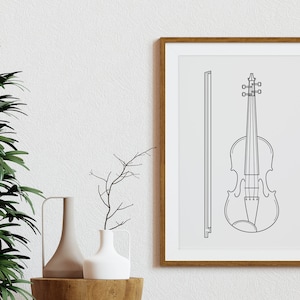 Minimalist Violin Line art, Music wall decoration, Digital Download Print, Musical Printable, Simple Sketch, Instrument Drawing, Black White