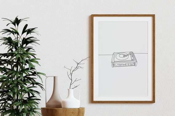 Minimalist Turntable Vinyl Line art, Digital Download, Record Music Print