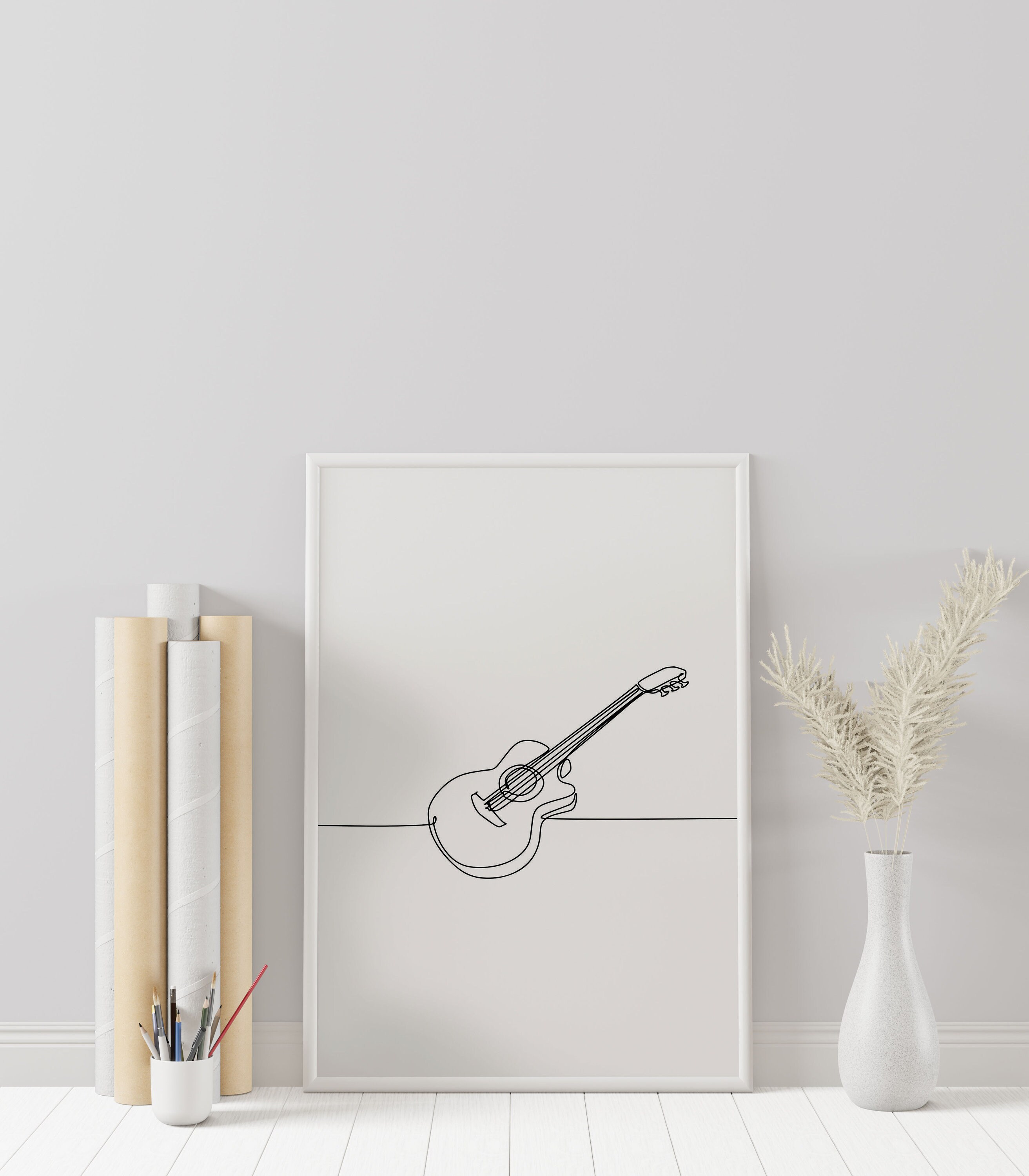 Minimalist Guitar Line Art, Music Wall Art, Digital Download Print