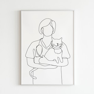 Veterinary Line Art, Vet Office, Clinic Decoration, Animal Hospital, Dog Drawing, Veterinarian Prints, Digital Download, Gift Poster Cat
