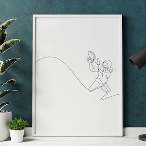 Minimalist American Football Line art, Digital Download, Sport Print, Simple Sketch Printable, Athletic Player